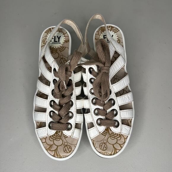 Fly London White Yito Wedge Lace Up Dress Sandals Size 42 - Picture 2 of 10